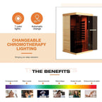 Thermora Valen Luxury 2000W 2-Person Low EMF FAR Infrared Heat Wood Home Personal Spa Sauna W/ Panoramic Tempered Glass (SAK27481)